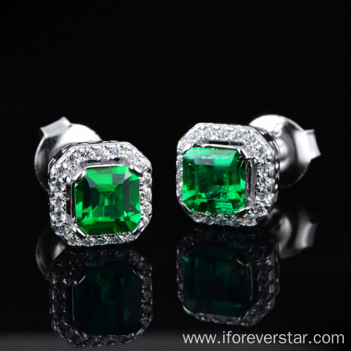 vintage 925 sterling silver emerald earrings stud